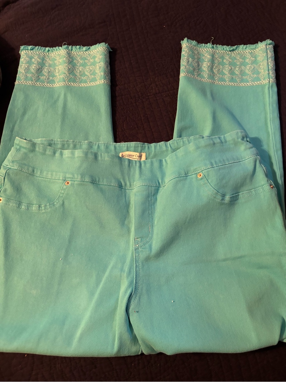 Coldwater Creek Straight Leg Jeans Embroidered Trim - Picture 2 of 3